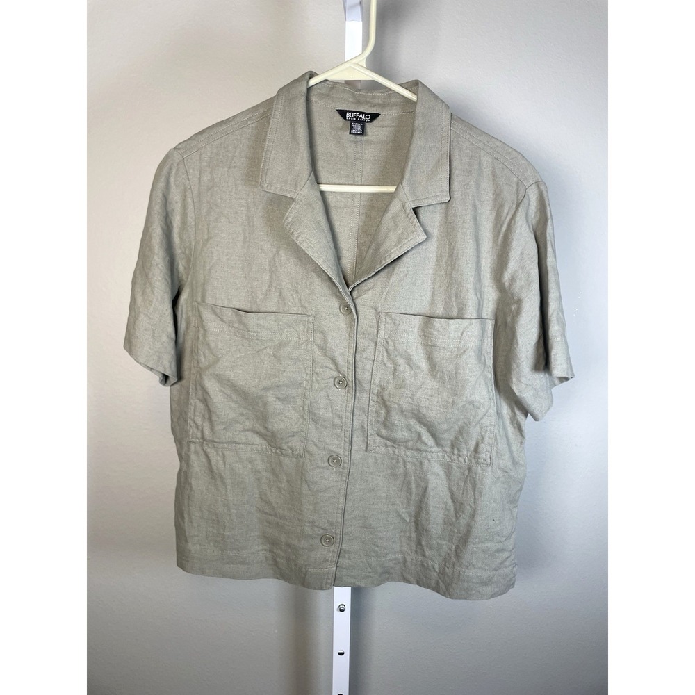 Buffalo David Bitton Women's Linen Shirt Small Short Sleeve Button Up Blouse